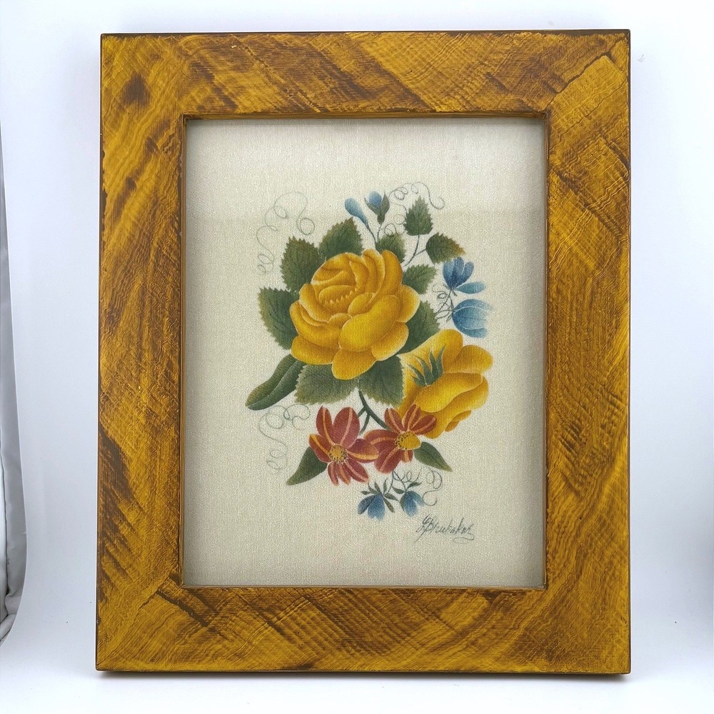 Linda‎ Brubaker Theorem Painting Yellow Roses Floral Velvet Art Framed Signed